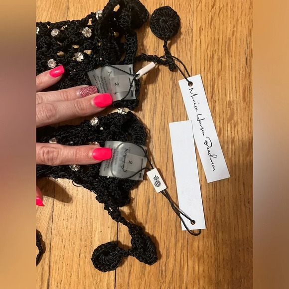 Monica Hansen crochet swim gloves and choker and/or headband w/ diamond studs - Picture 3 of 6